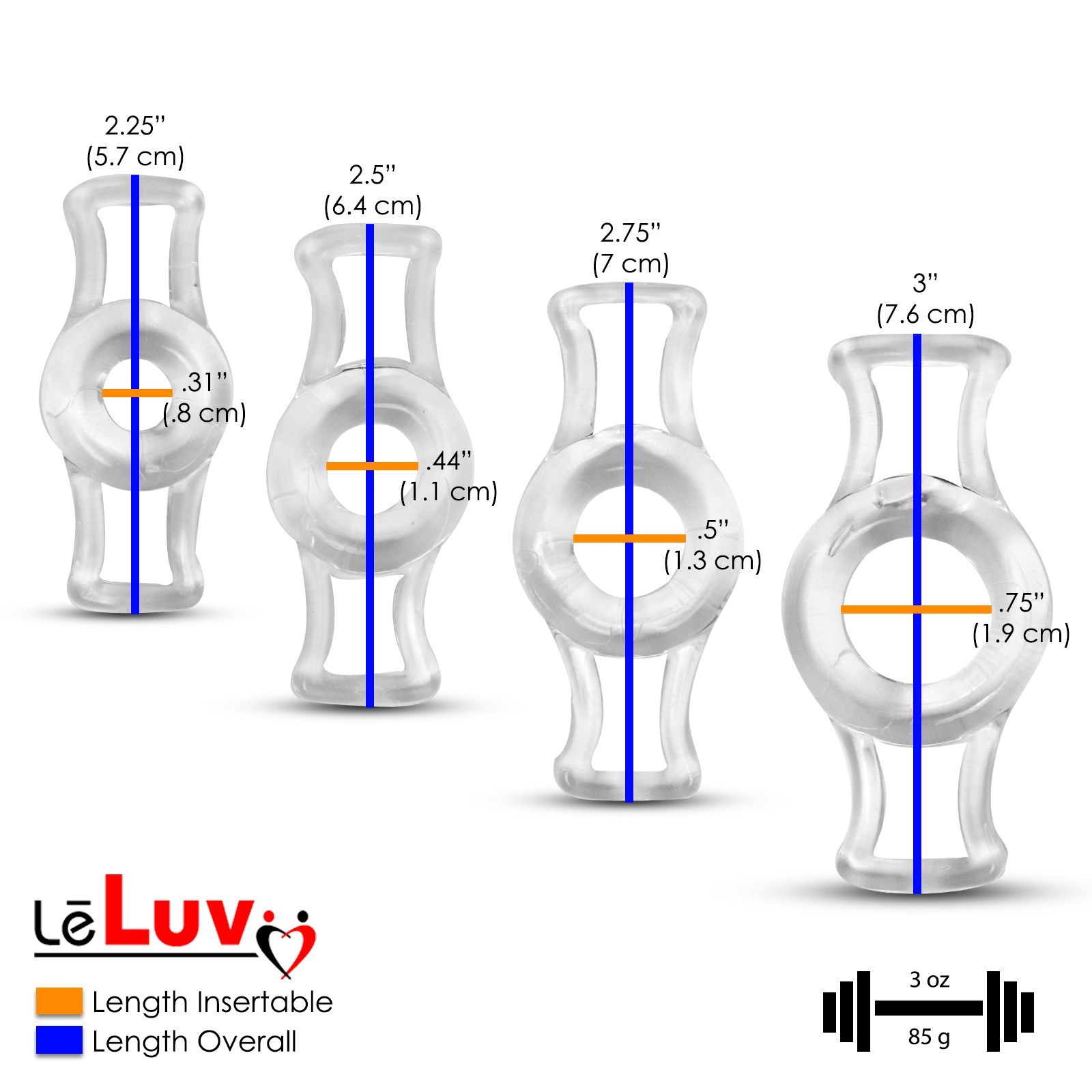 Constriction Rings 4-Pack LeLuv Clear Stretchy Handles