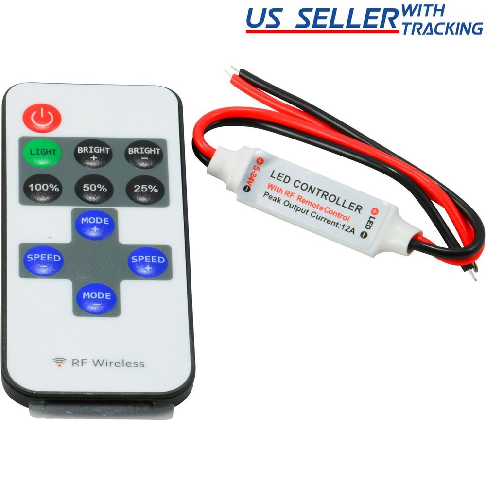 12V Mini Controller Inline Dimmer with RF Wireless Remote for LED Strip Light