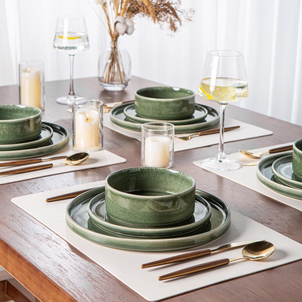 Ceramic Dinnerware Sets, Handmade Reactive Glaze Stoneware Plates and Bowls S...