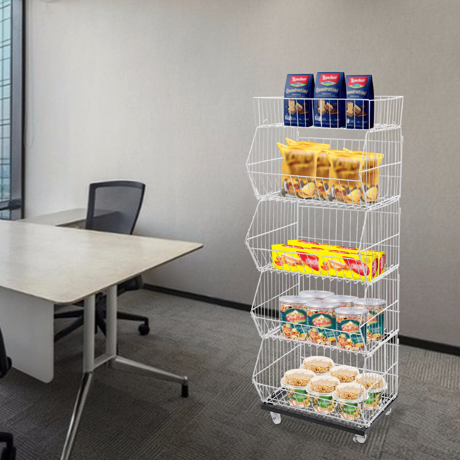 5-Tier Wire Grid Retail Display Rack with Wheels - Sturdy & Stylish Storage