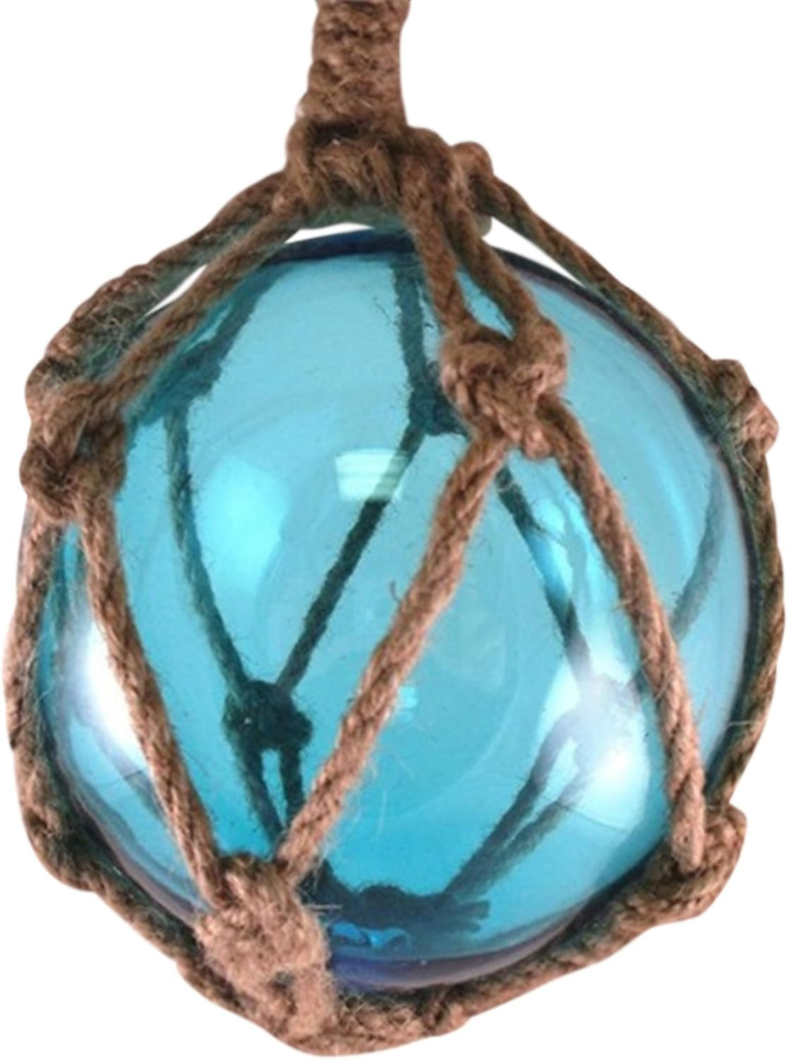 Japanese Glass Fishing Fish Net Float Buoy Tiki Decor Light Blue