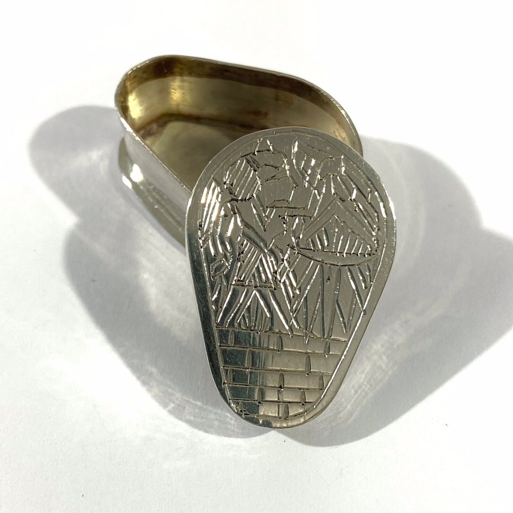 Vintage Solid Silver  Egyptian Pill Box , Snuff Box, Hallmarked