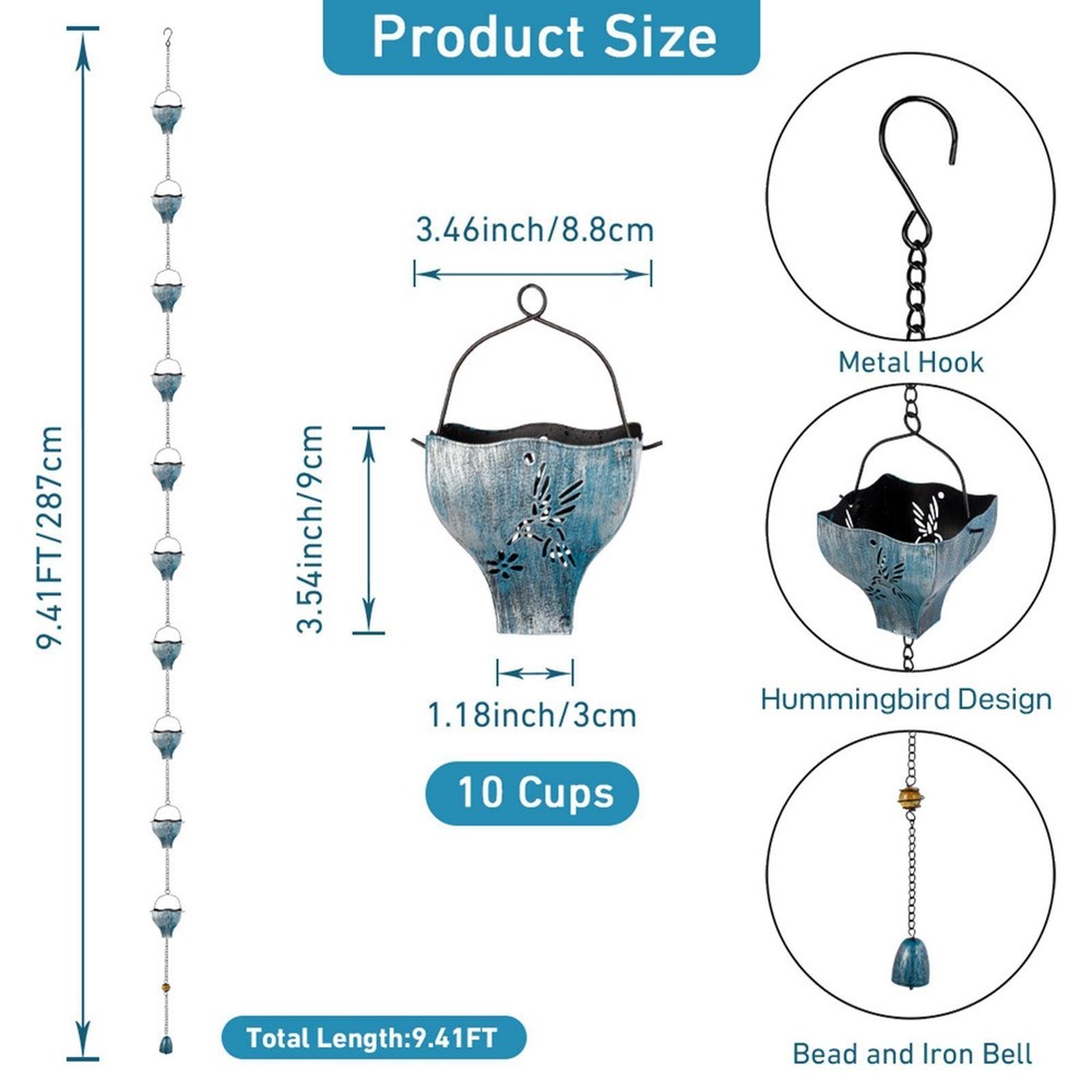 Rain Chain 113" Length Home Decor