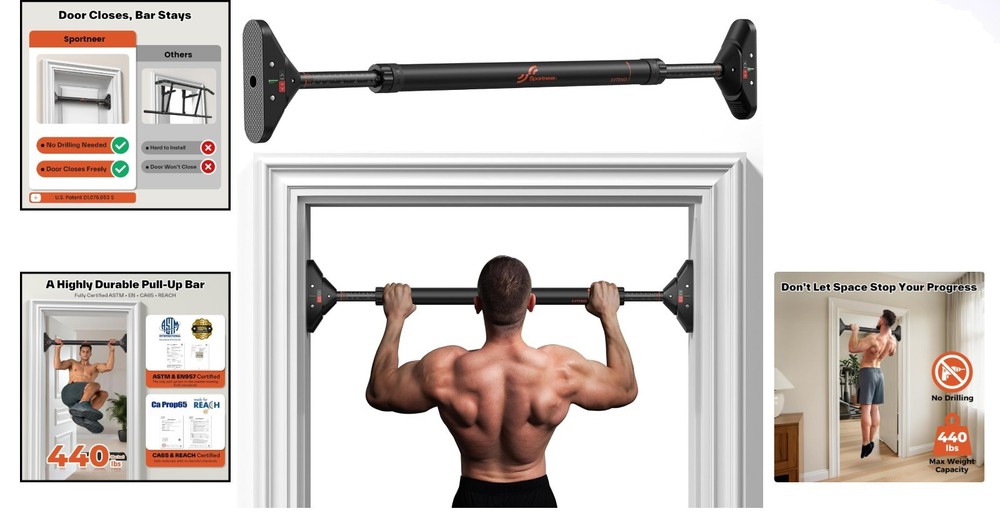 Versatile Pull Up Bar for Home Gym | 440lbs Load, Easy Installation Guide