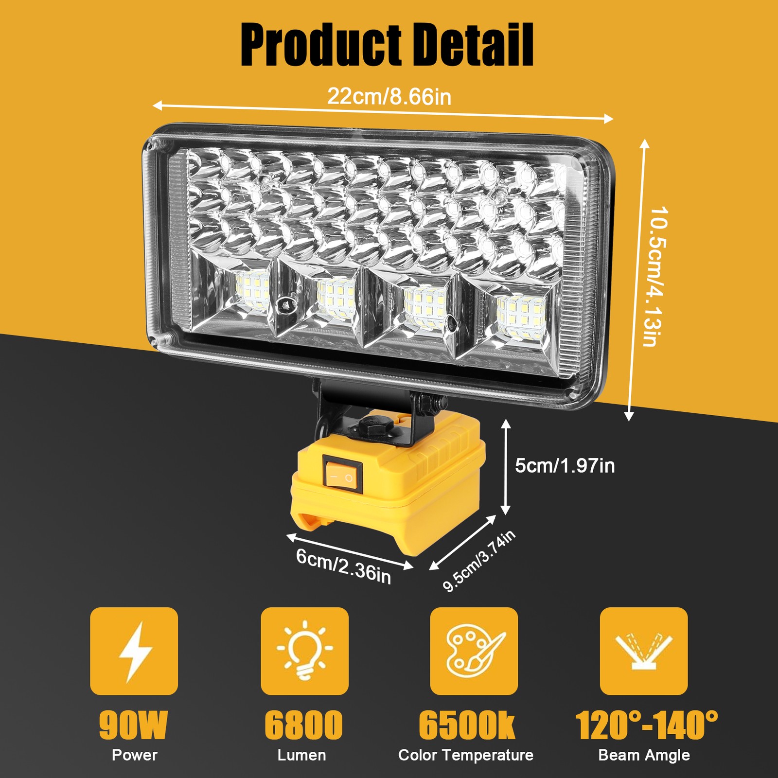 Cordless Led Work Light For Dewalt 20V Battery,Portable Flood Light Flashlight