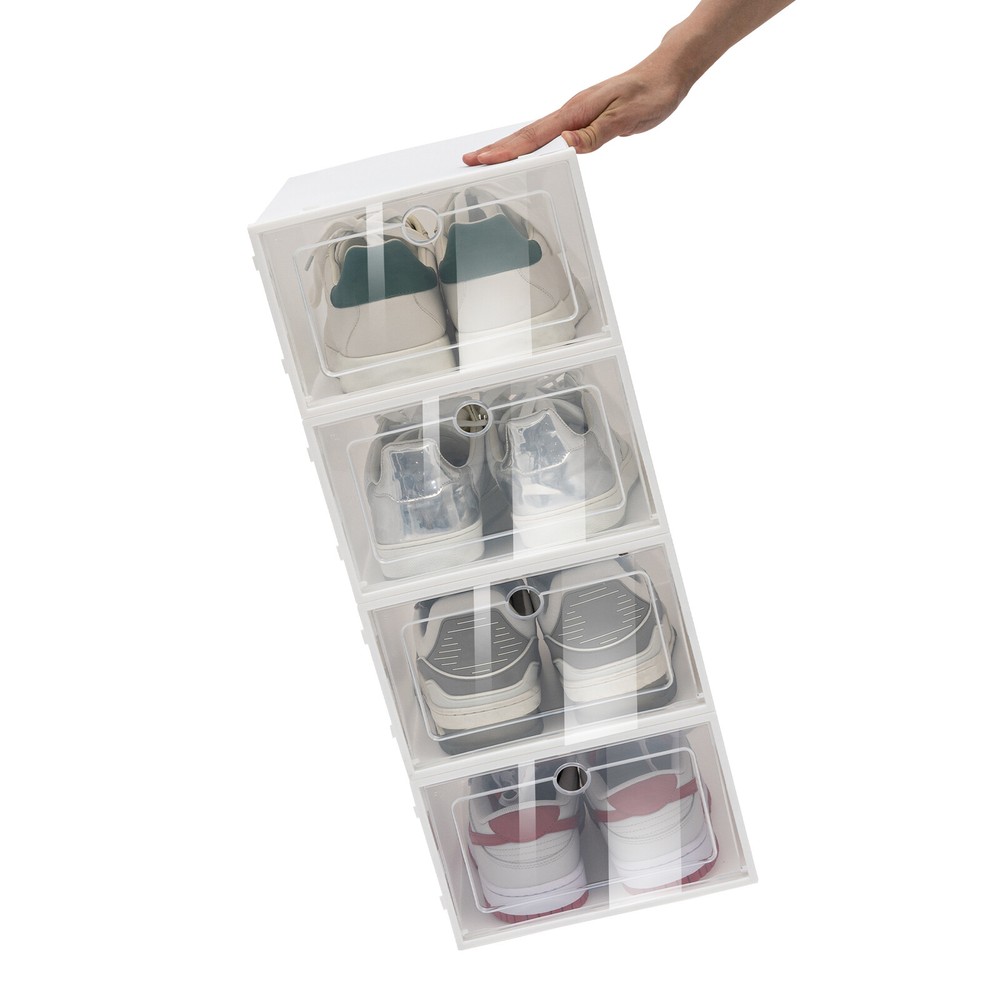 24 Pack Shoe?box Shoe Storage Clamshell Shoebox Plastic Stackable Shoe Storage