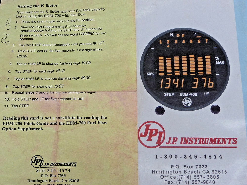 J.P. Instruments EDM-700 EDM-800 JPI Engine Data Management 1999 Pilot's Guide