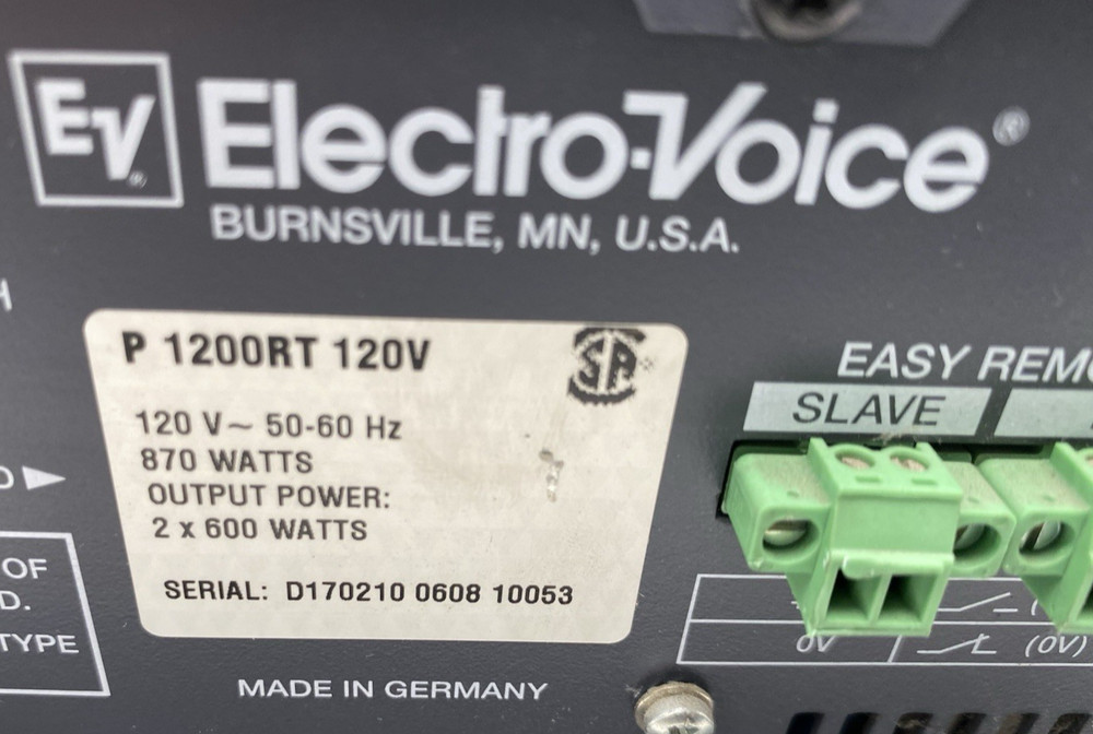 Electro Voice P 1200RT Amplifier Precision Series DSP Controlled