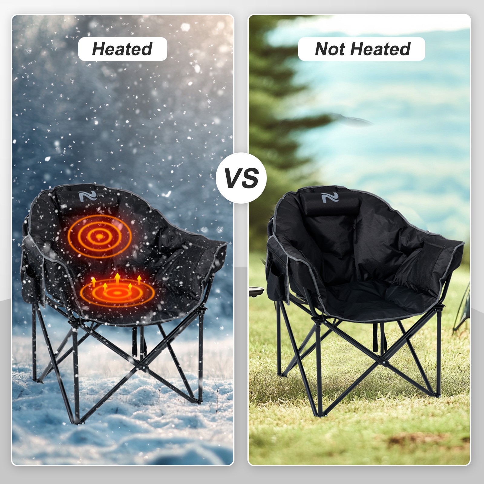 NAIZEA Heated Camping Chair Oversized Folding Chair Patio Lounge Chair 500 lb