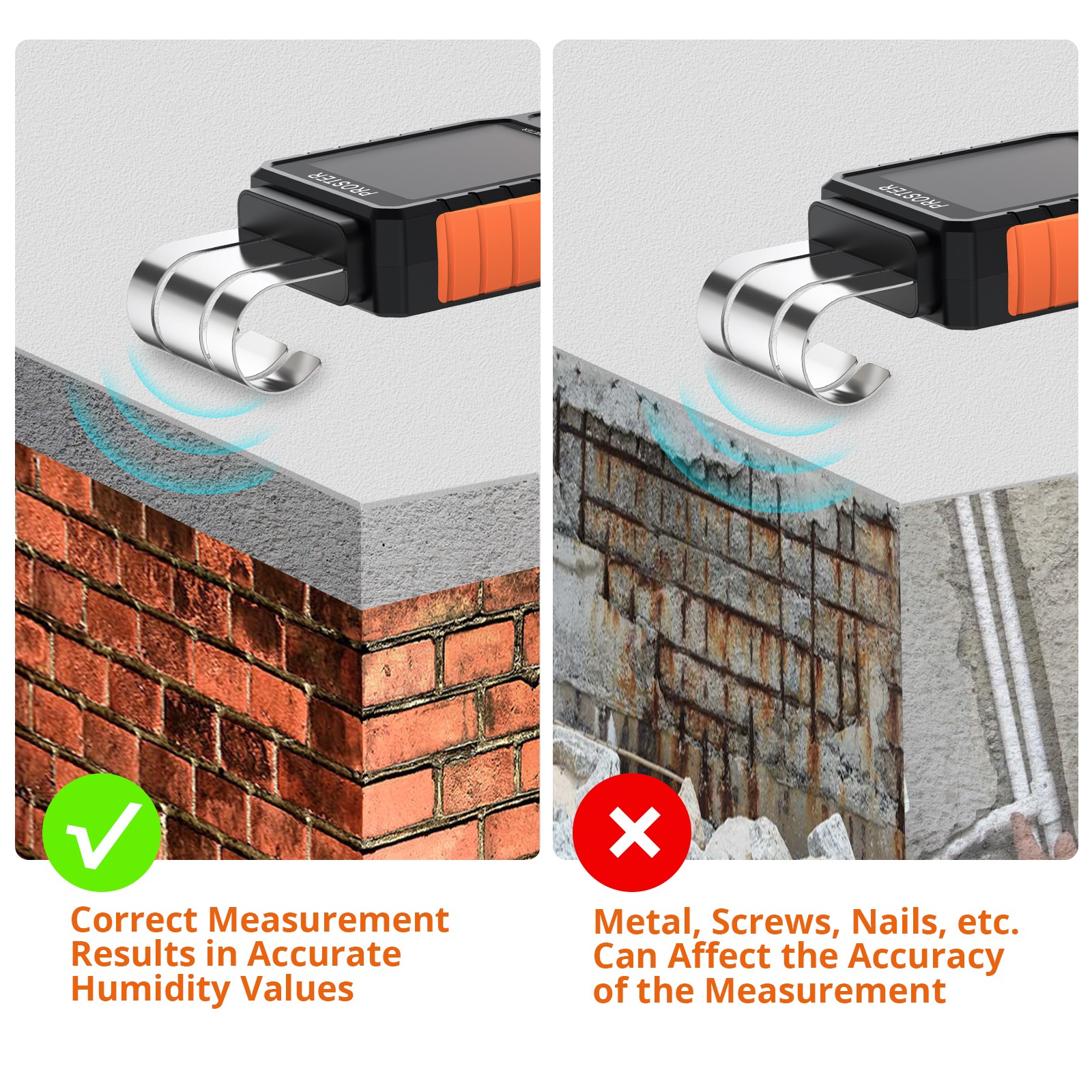 Proster Pinless Moisture Meter Wall Firewood Masonry Concrete 5Modes Damp Tester