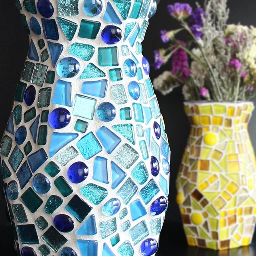 Assorted Blue Irregular Crystal Mosaic Tiles, 9oz Value Pack - Perfect for Ar...