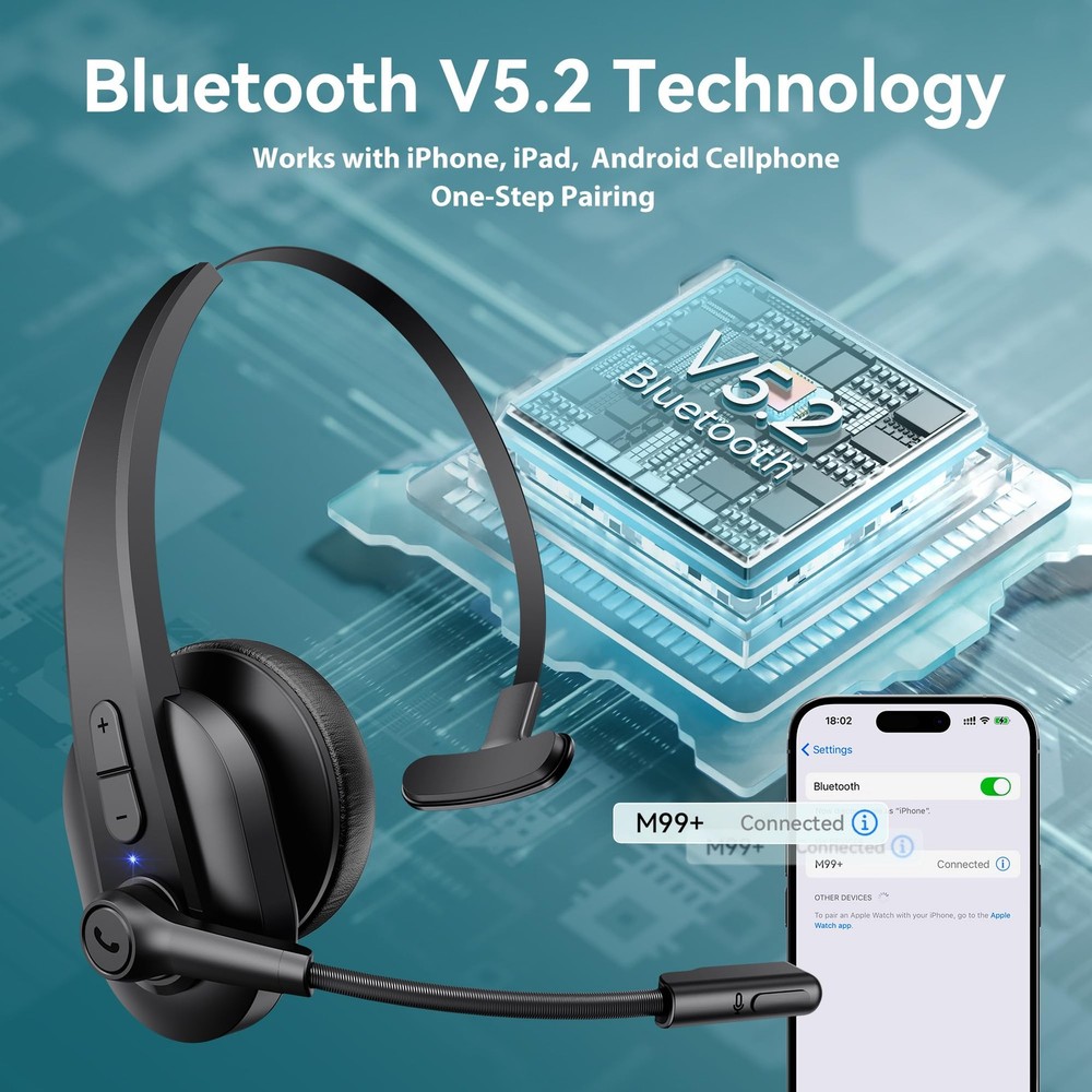 Bluetooth Headset with USB Dongle for Computer, Single-Ear Wireless Headset w...