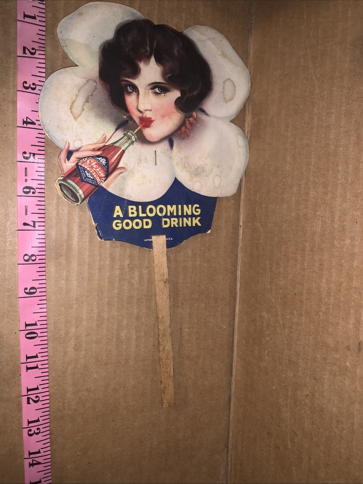 Cherry Blossoms Antique Soda Advertising Fan Used, Free Shipping