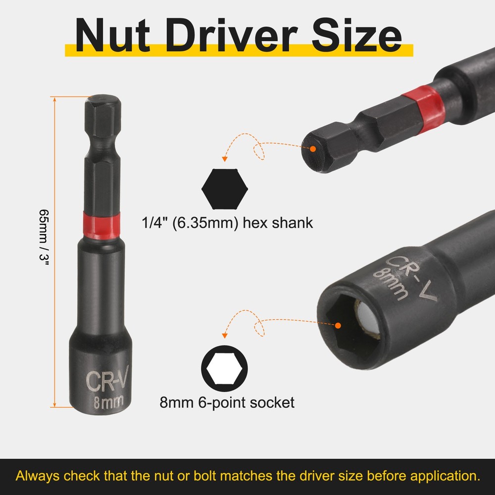 3pcs Nut Driver Drill Bits 8mm Socket 1/4" Hex Shank 3" Magnetic Setter