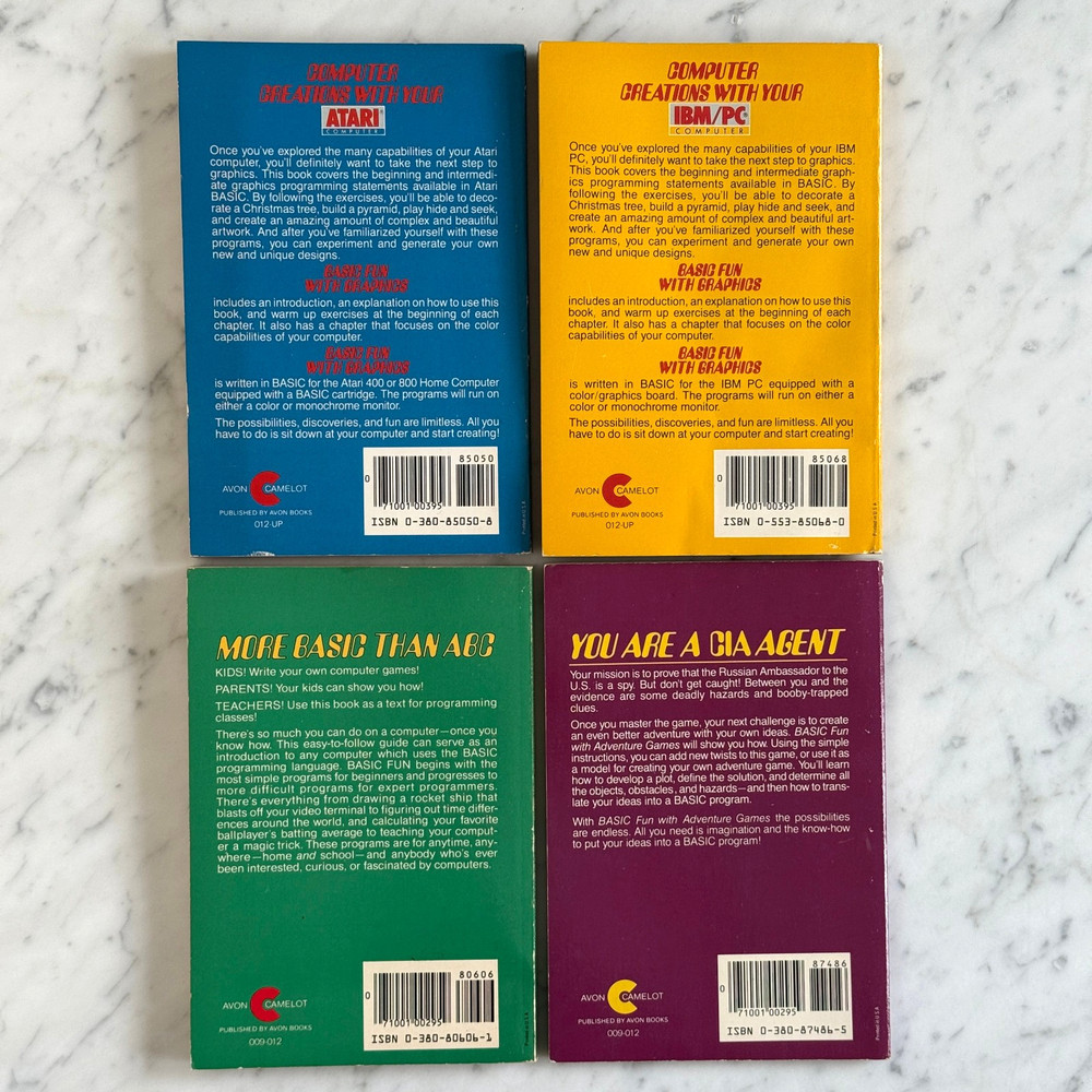 Vintage 1983 BASIC Programming Books including Atari & IBM/PC Graphics & Games