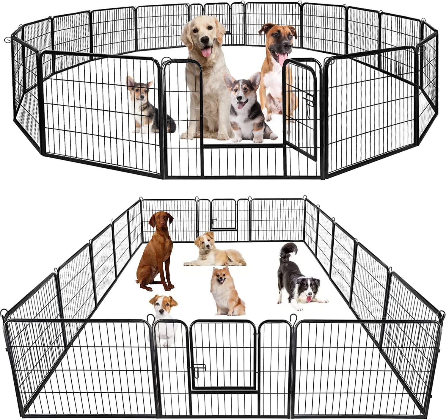 Dog Playpen Pet Dog Fence 24"/ 32" /40" Height 8/16/24/32 Panels Metal Dog Pen