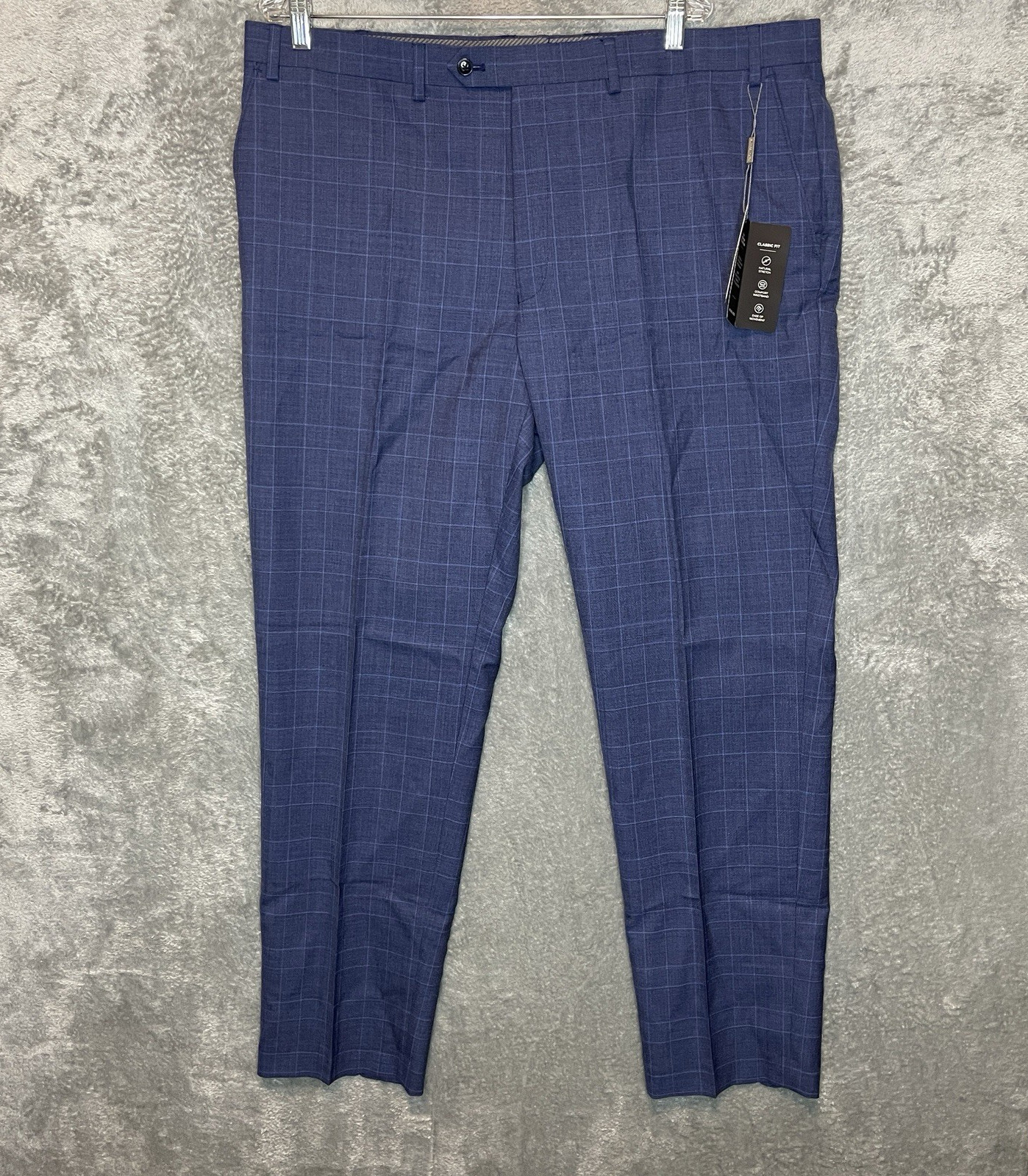 Michael Kors Mens Malone Classic Fit Plaid Wool Stretch Suit Pants Blue Comfort