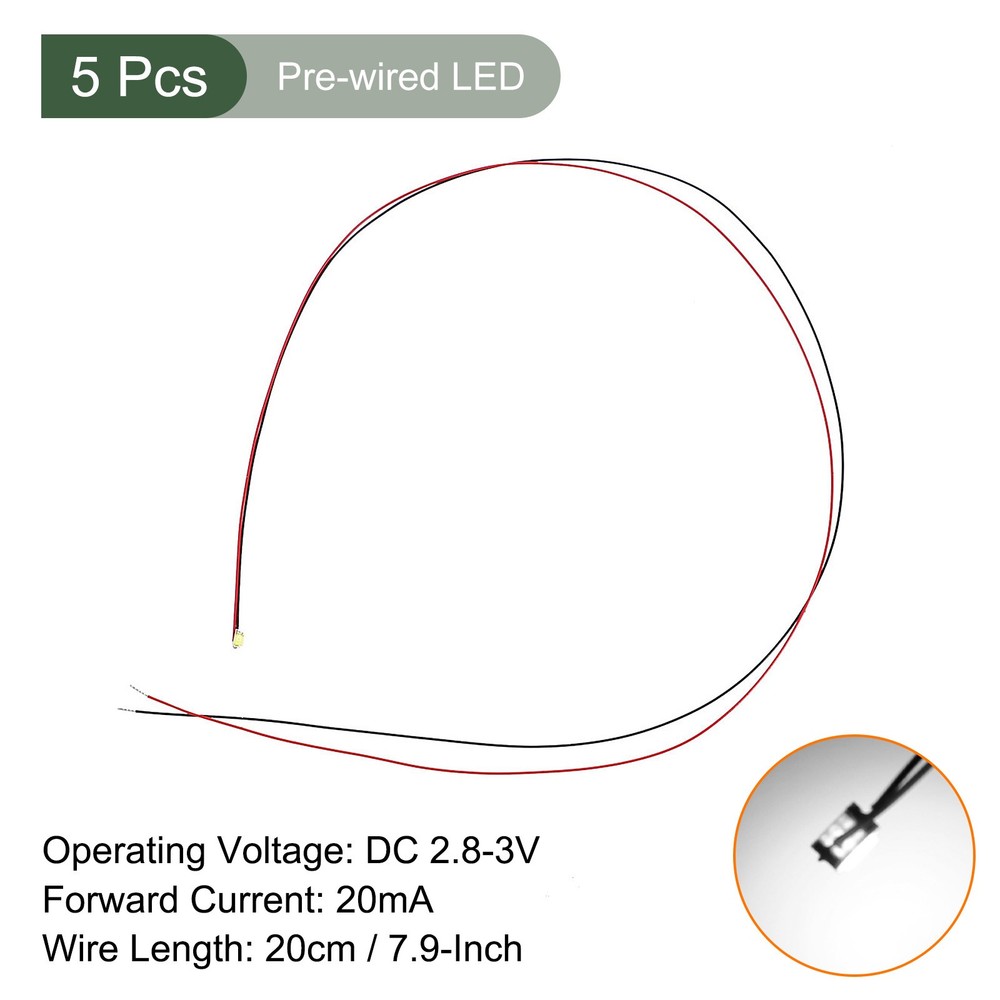 5 Pcs 0603 Micro White Pre-Wired Devices LED Light(DC 2.8-3V)
