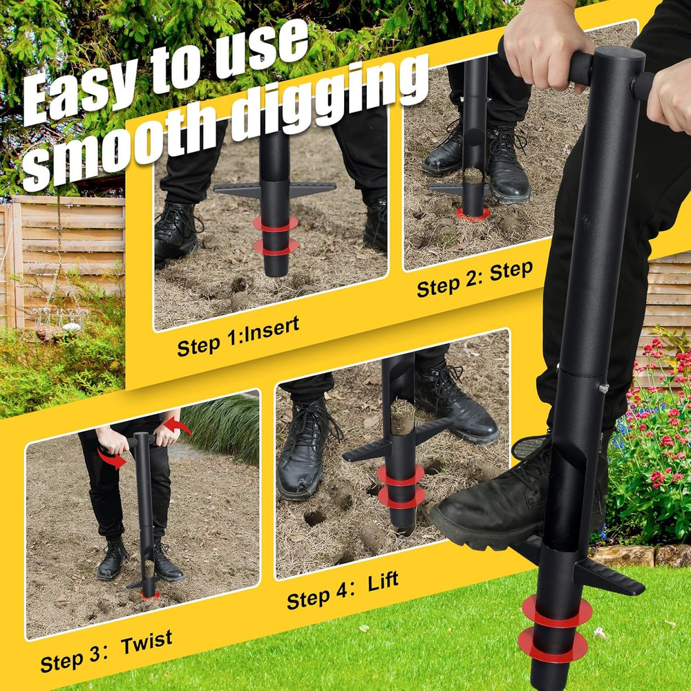 Bulb Planter Tool - 34" Long Handle Sod Plugger Lawn Plug Digger,Auto Plug Eject