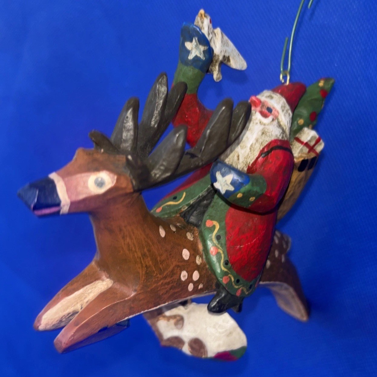 Rare Lou Schifferl Santa Riding Reindeer w/ Heart Charm Christmas Ornament 6"