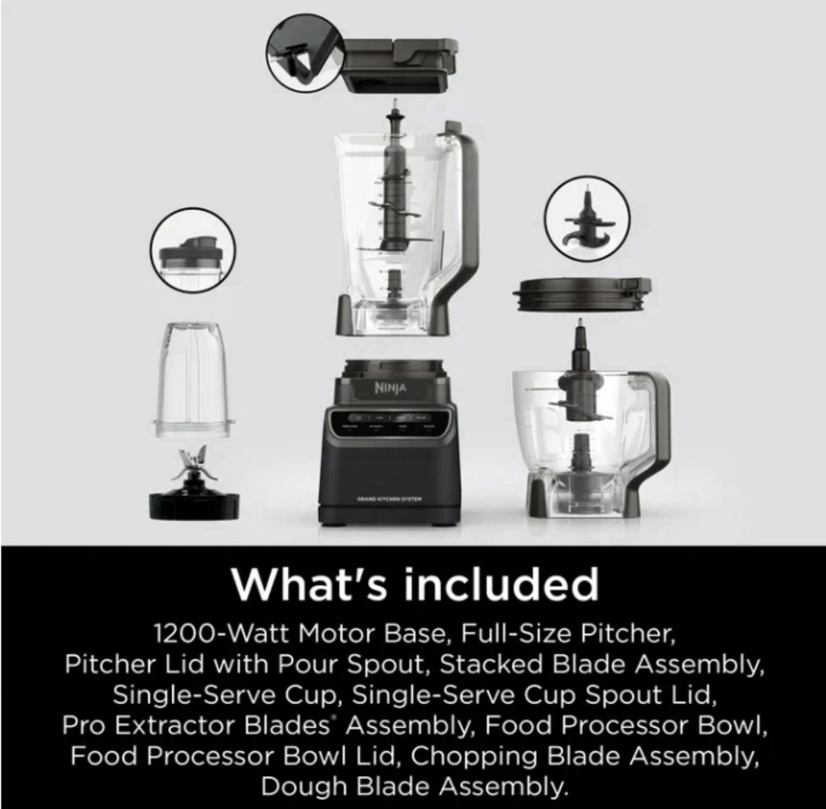Ninja Grand Kitchen System Blender 1200W 4 Preset Programs 3 Speeds KS500 Black