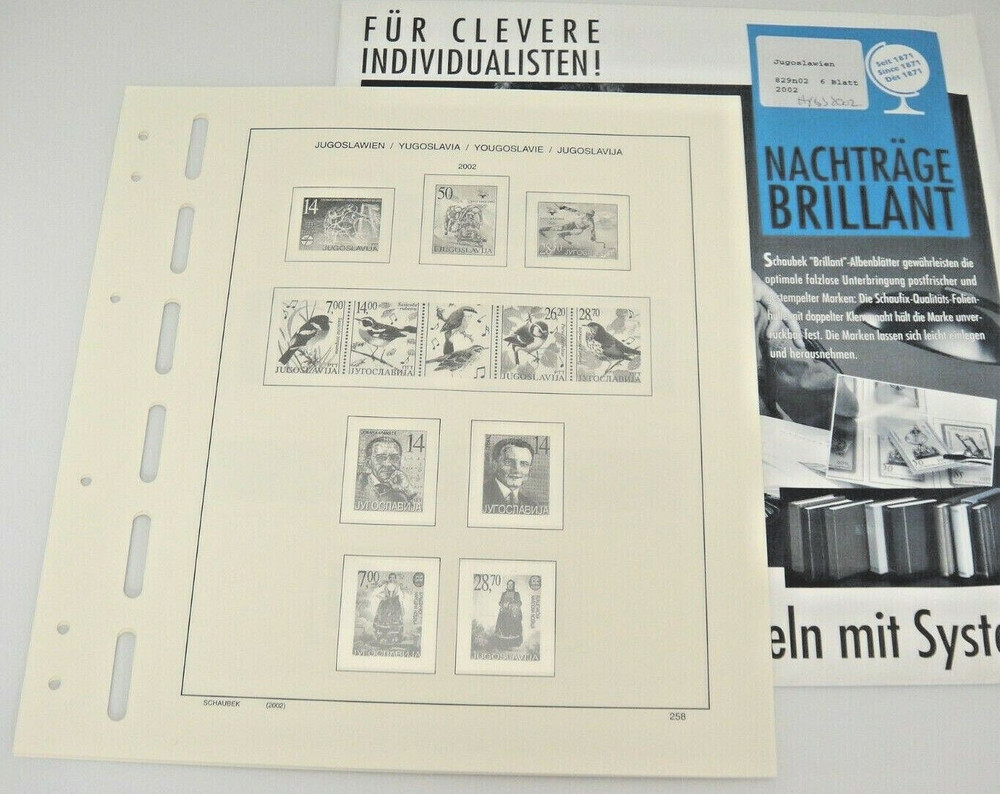 Schaubek 2002 Yugoslavia Hingeless Stamp Album Pages Brilliant 829n02 New