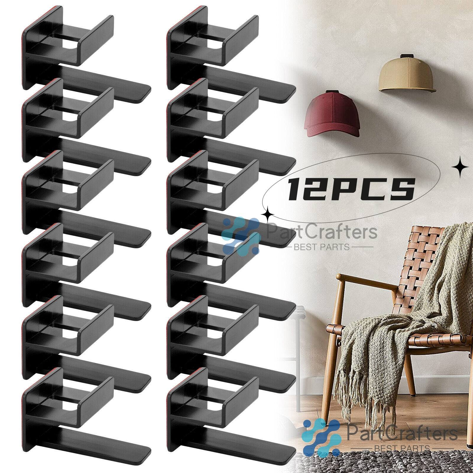Baseball Cap Hat Rack Wall Door Hanger Holder Storage Organize 12 Hooks Adhesive
