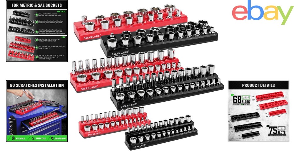 Socket Organizer Set with Magnetic Trays for Efficient Tool Storage - 6 PCS
