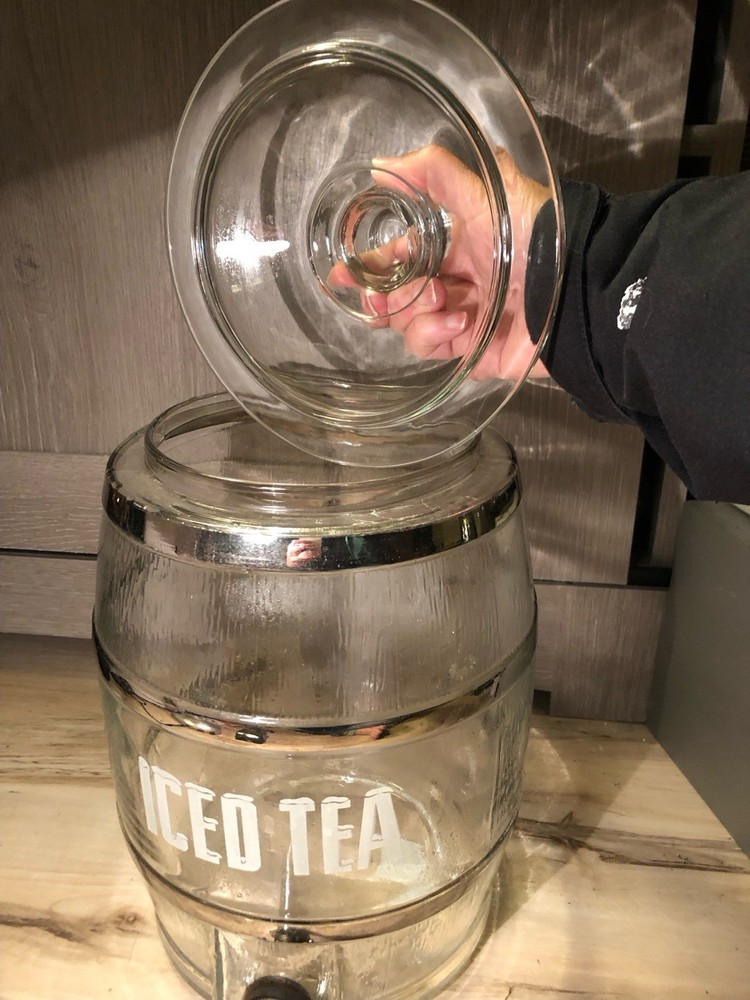 Vintage Antique Iced Tea Barrel Jug Silver Stripe (As ls)