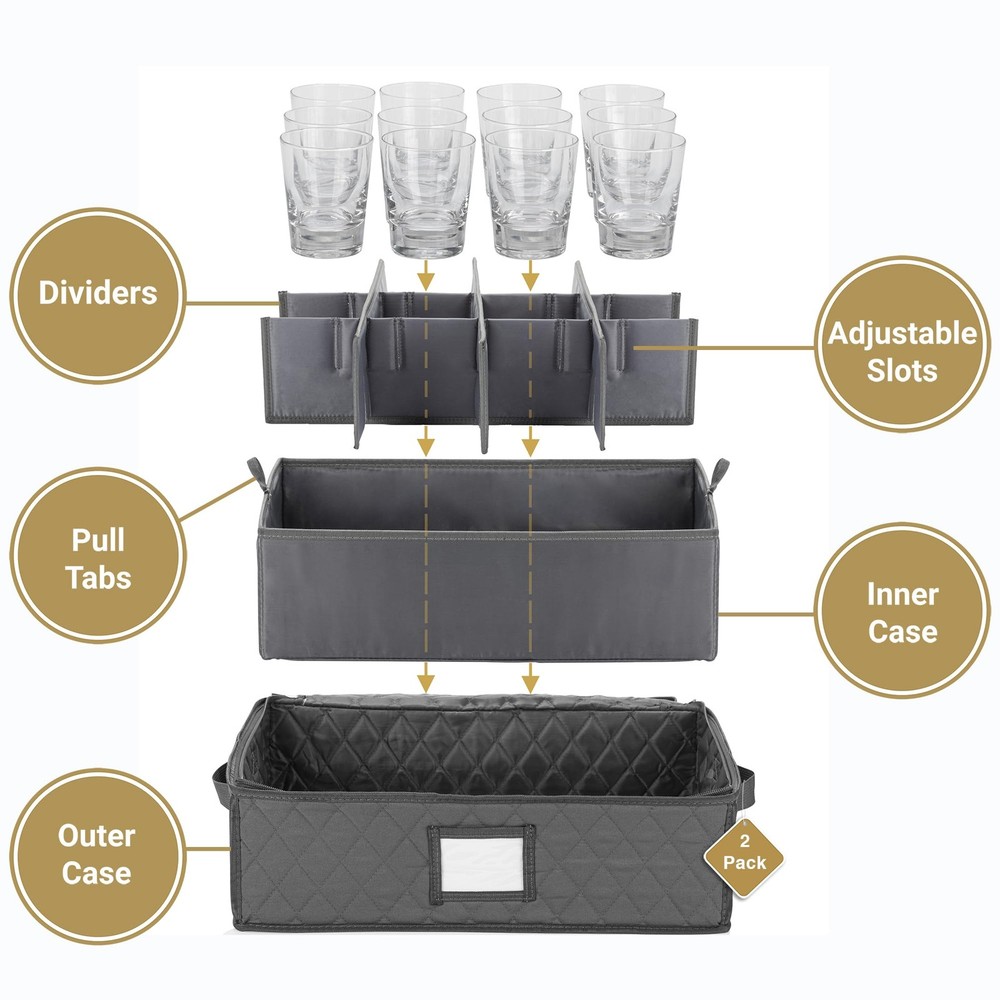 2-Pack China Cup Storage Chests Hold 24 Coffee Cups Mugs Stackable Organizer