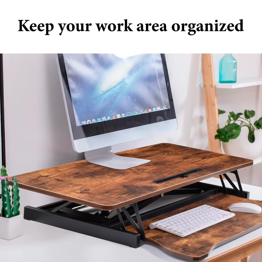 37" Rustic Home Office Desk Riser Adjustable Standing Desk Converter