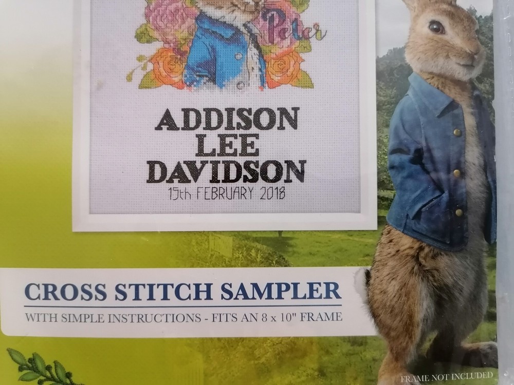 PETER RABBIT CROSS STITCH SAMPLER KIT, Fits 8x10" frame, Includes hoop etc.