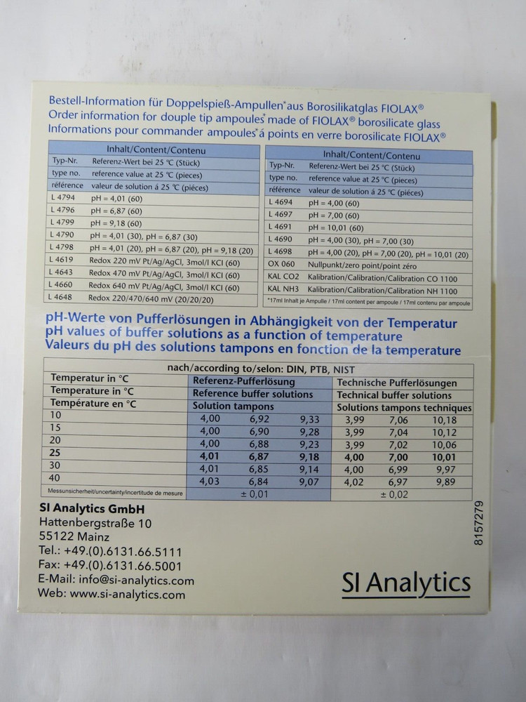 SI Analytics Reference Buffer Solutions In Glass Ampoules (6 Ampoules) L 4789