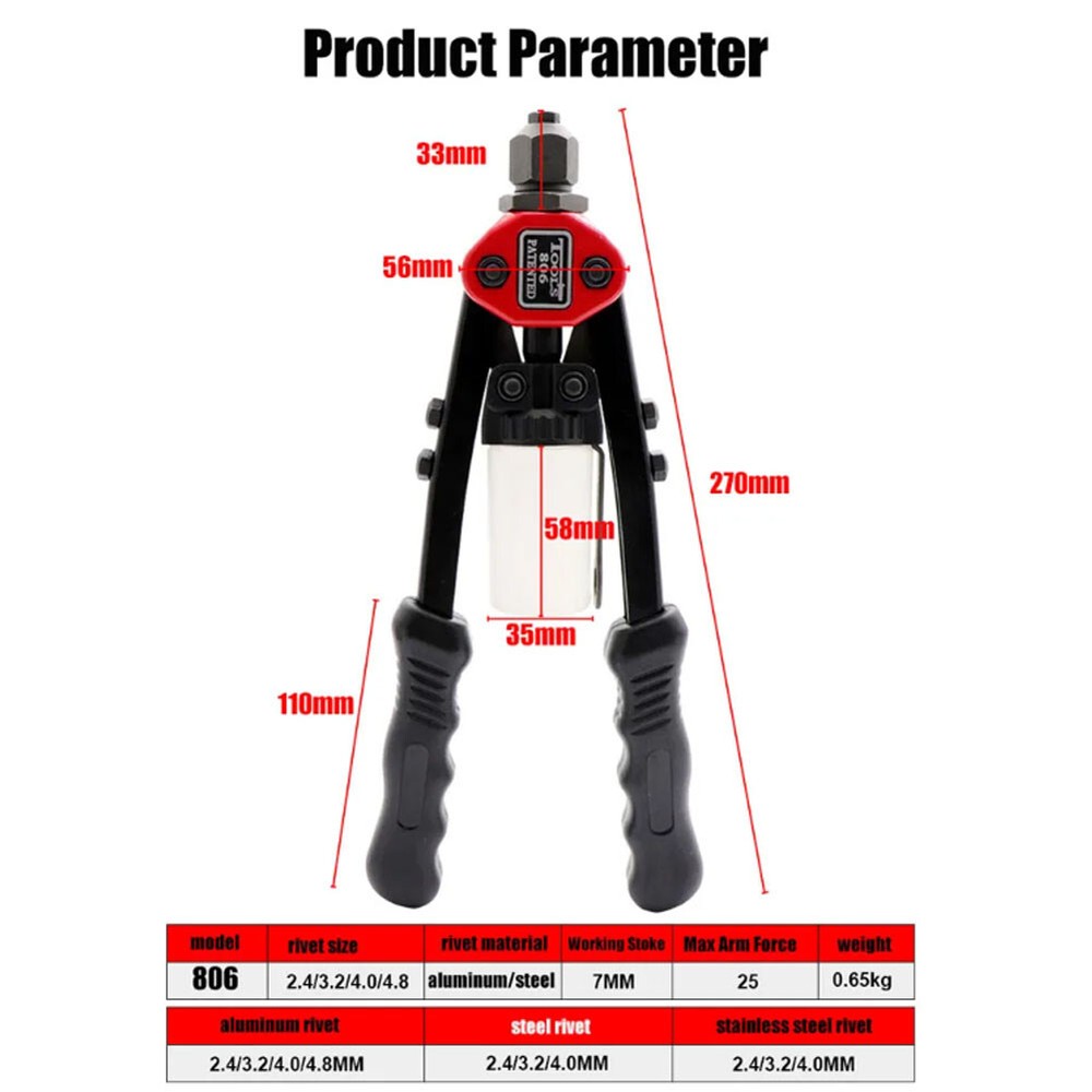 Rivet Tool Hand Riveter Guns Nut Threaded Heavy Duty Riveting Tools
