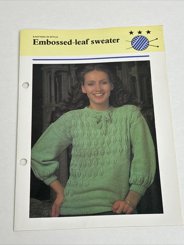 Embossed Leaf Sweater Women's Knitting Pattern Card