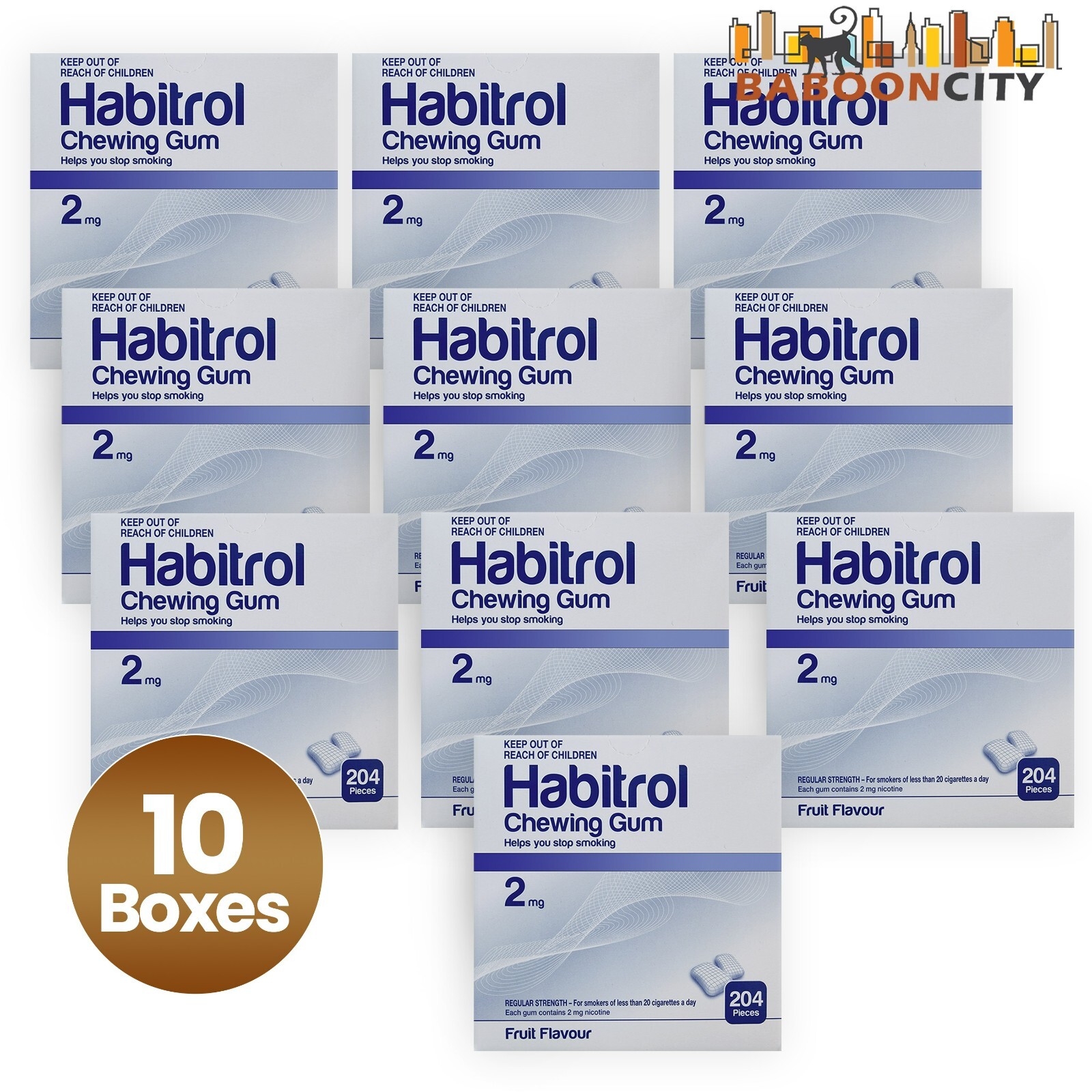 Habitrol Nicotine Gum 2mg FRUIT Flavor (2040 total pieces = 10 Box) NEW 01/2028