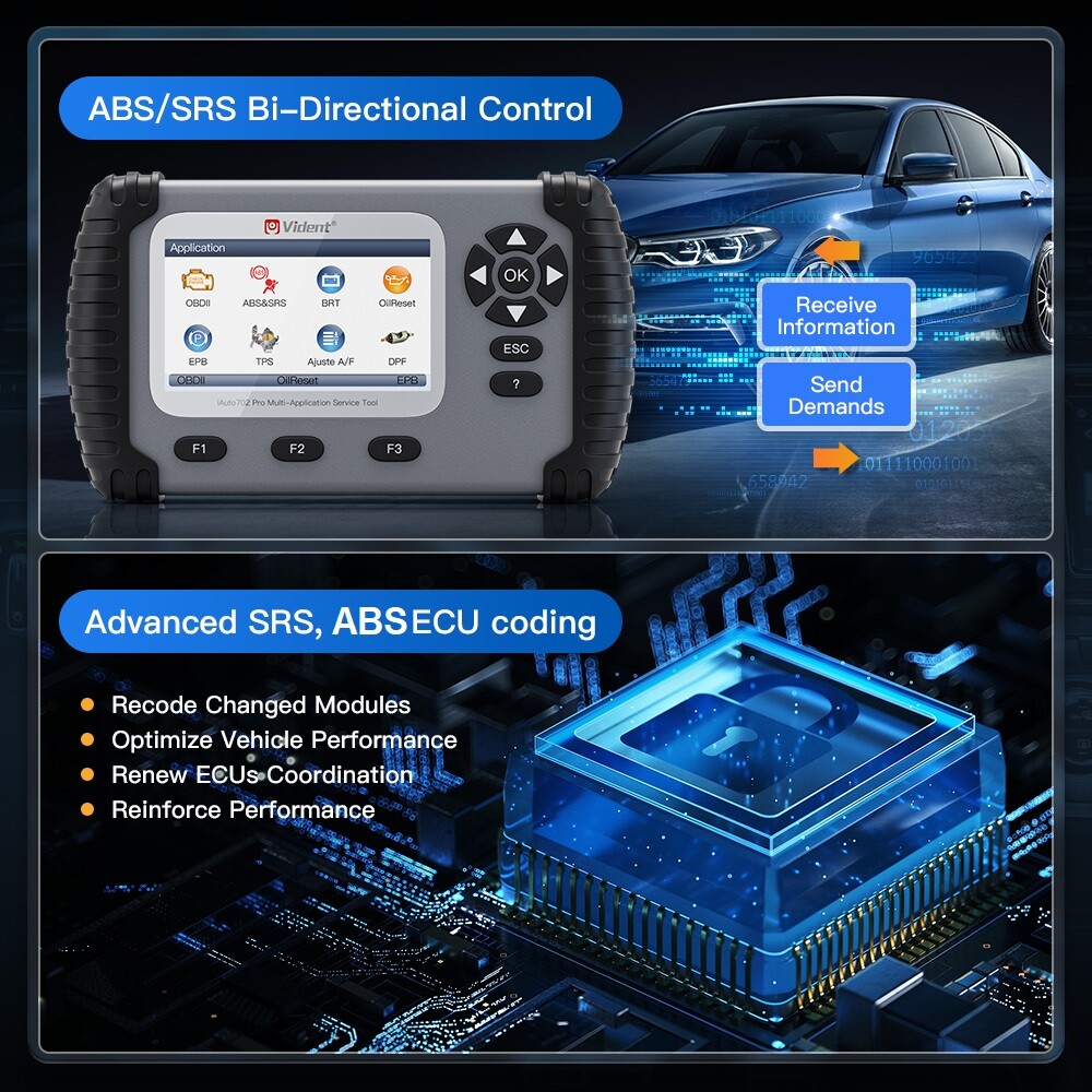 Vident iAuto702Pro Bidirectional ABS & SRS 2-System Diagnosis Key Programming
