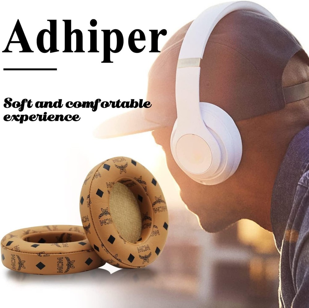 Replacement Ear Pads Protein PU Leather Cushion Compatible Floral Brown