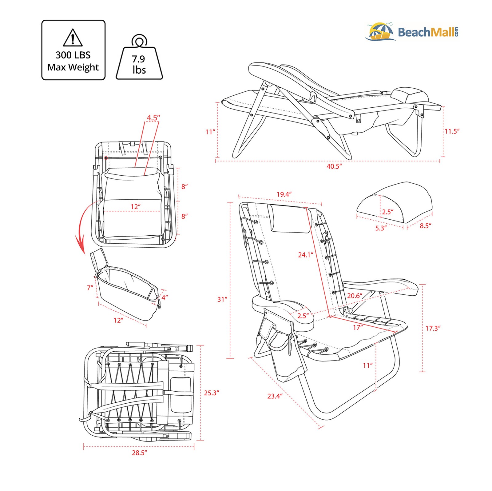 Ultimate Heavy Duty LayFlat 5 pos. Backpack Beach Chair | Insulated Cooler Pouch