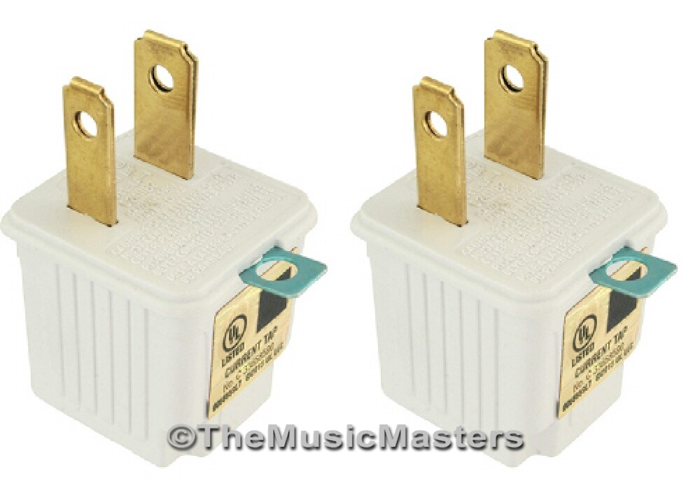(2) White GROUNDING ADAPTERS Electrical Wall Plug 3 Prong Socket 2 Prong Plug