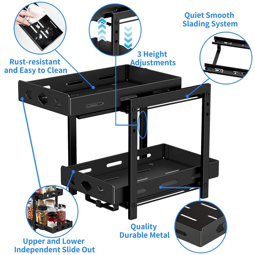 BOIVSHI 2-Tier Pull Out Spice Rack Organizer Cabinet Storage Adjustable