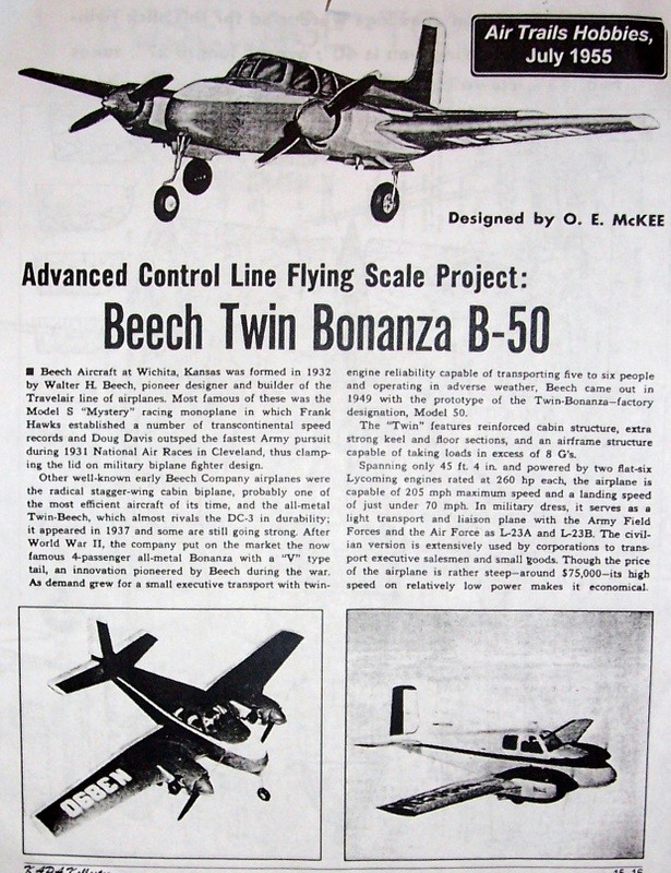 TWIN BEECH BONANZA PLAN ONLY ONE EVER PUBLISHED for a UC Scale Model Airplane