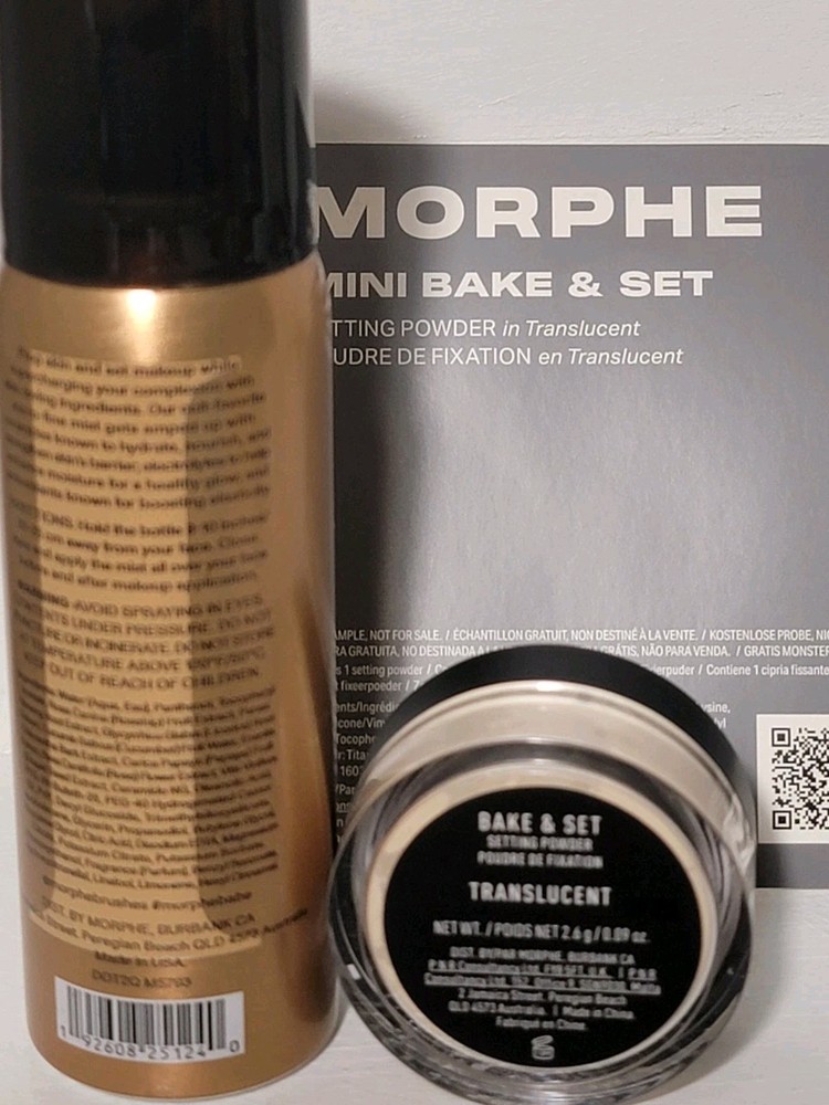 Morphe MINI CONTINUOUS PREP & SET MIST 1.3oz ➕ Mini Bake & Set Powder .9oz 2 X