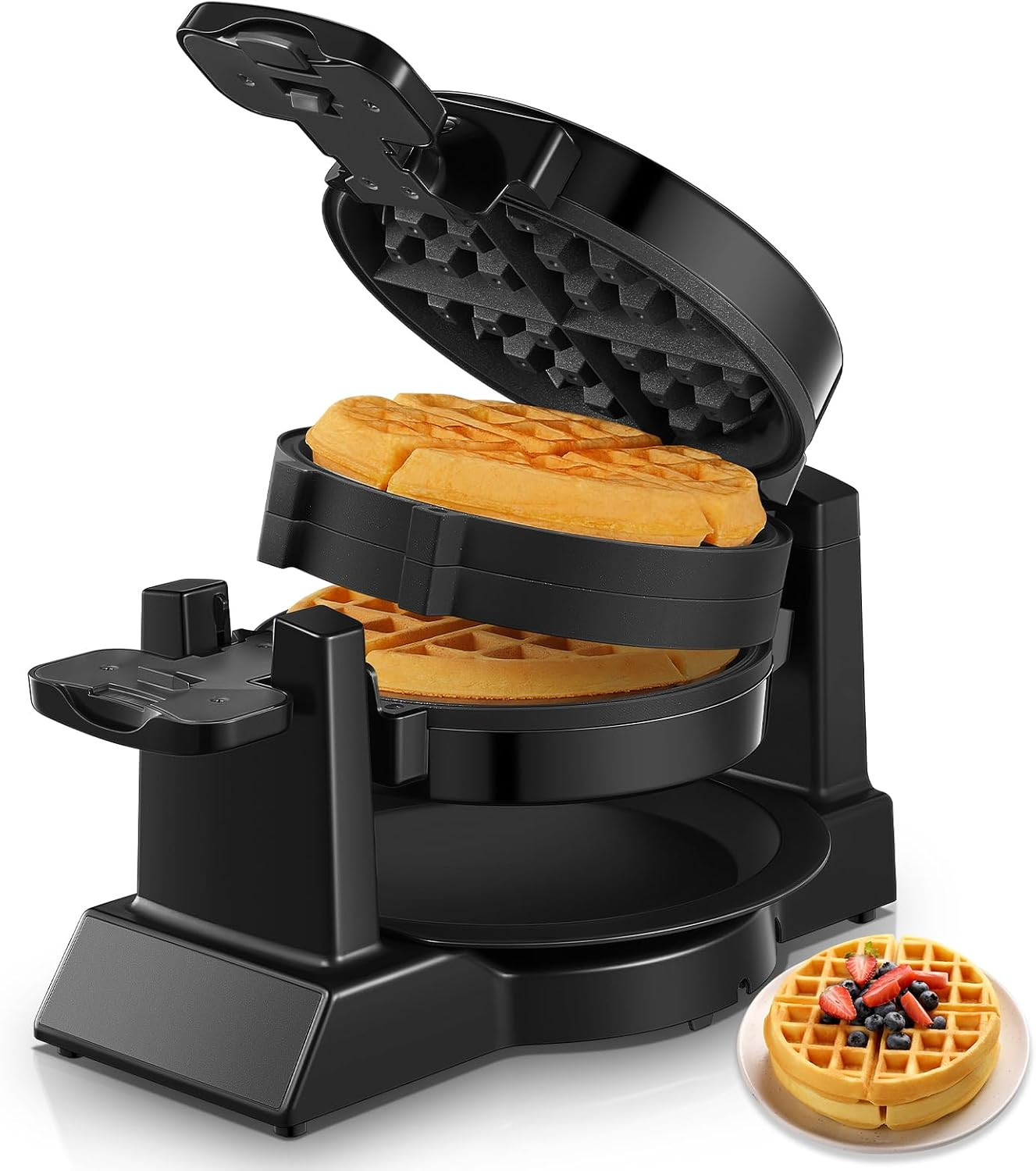 Commercial Hotel Double Belgian Waffle Maker Iron Rotating Baker Pan Machine US