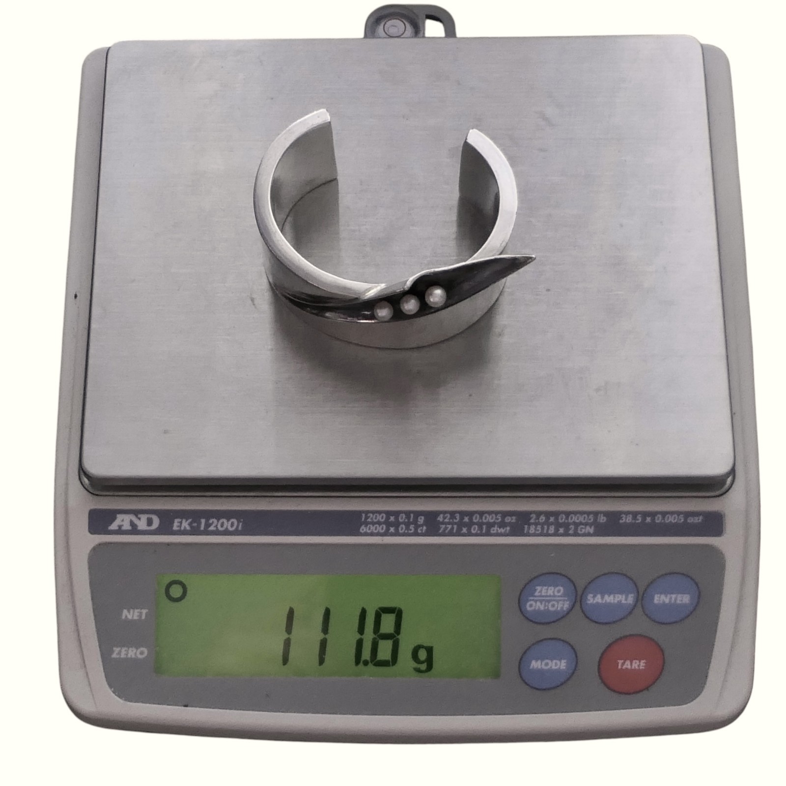 Antonio Pineda Sterling Silver & Pearl Taxco Mexican Cuff Bracelet 111Gr