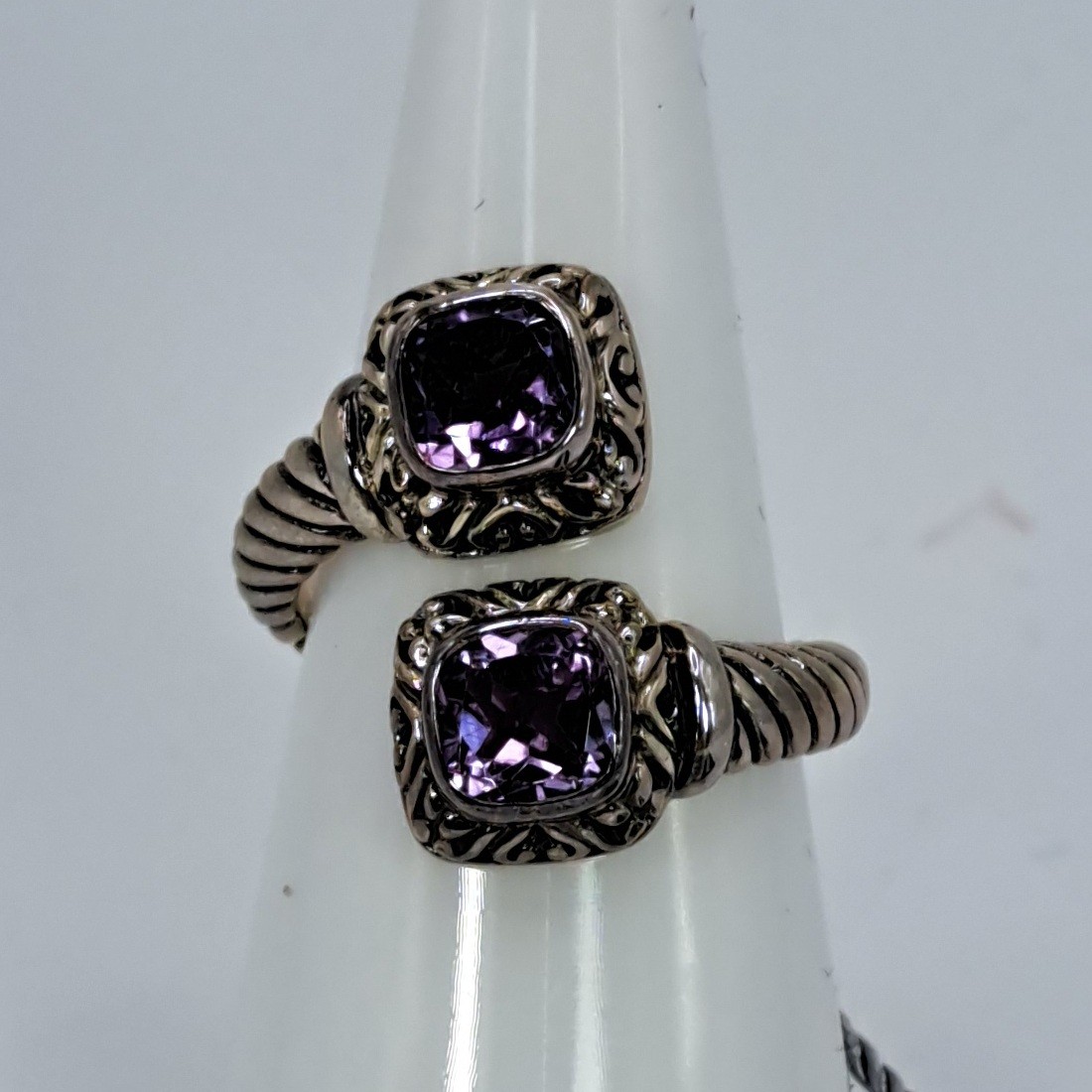 Samuel B Amethyst Square Stone Bypass Ring Sterling Silver 7 8 or 9 NEW