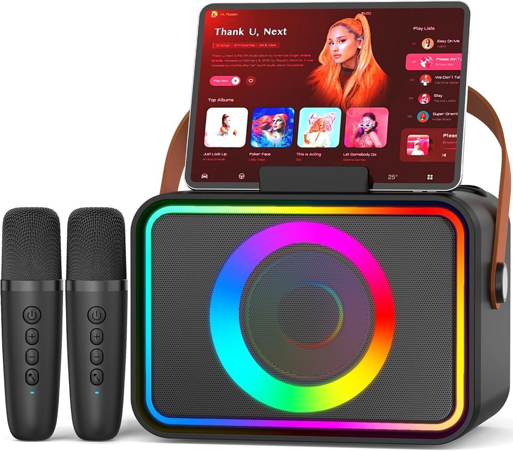 Karaoke Machine,Portable Bluetooth Speaker with 2 Wireless Microphone for Adu...