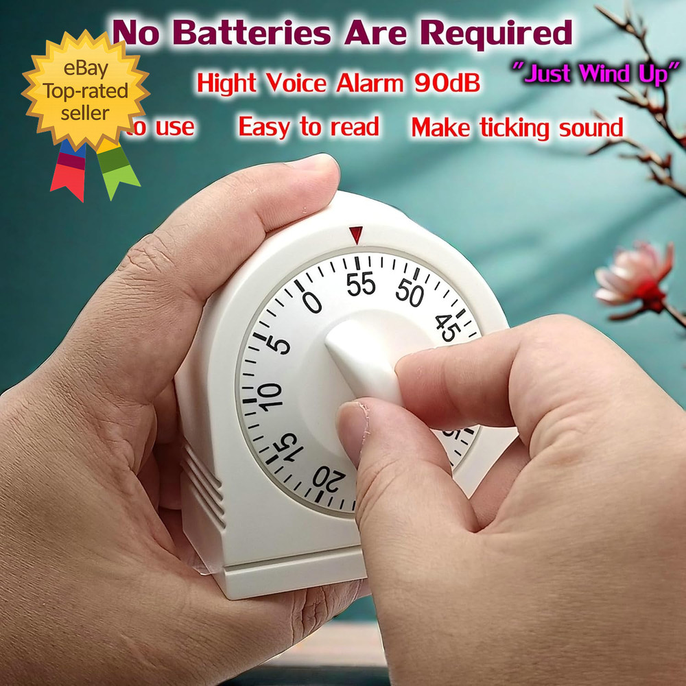 60 Minute Wind up Timer Visual Mechanical Timer with Loud Alarm Manual Countdown