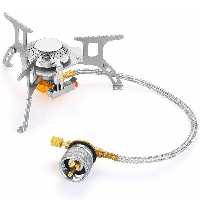 Butane Propane Burner Portable Gas Camping Stove w/Adapter Outdoor Hiking Picnic