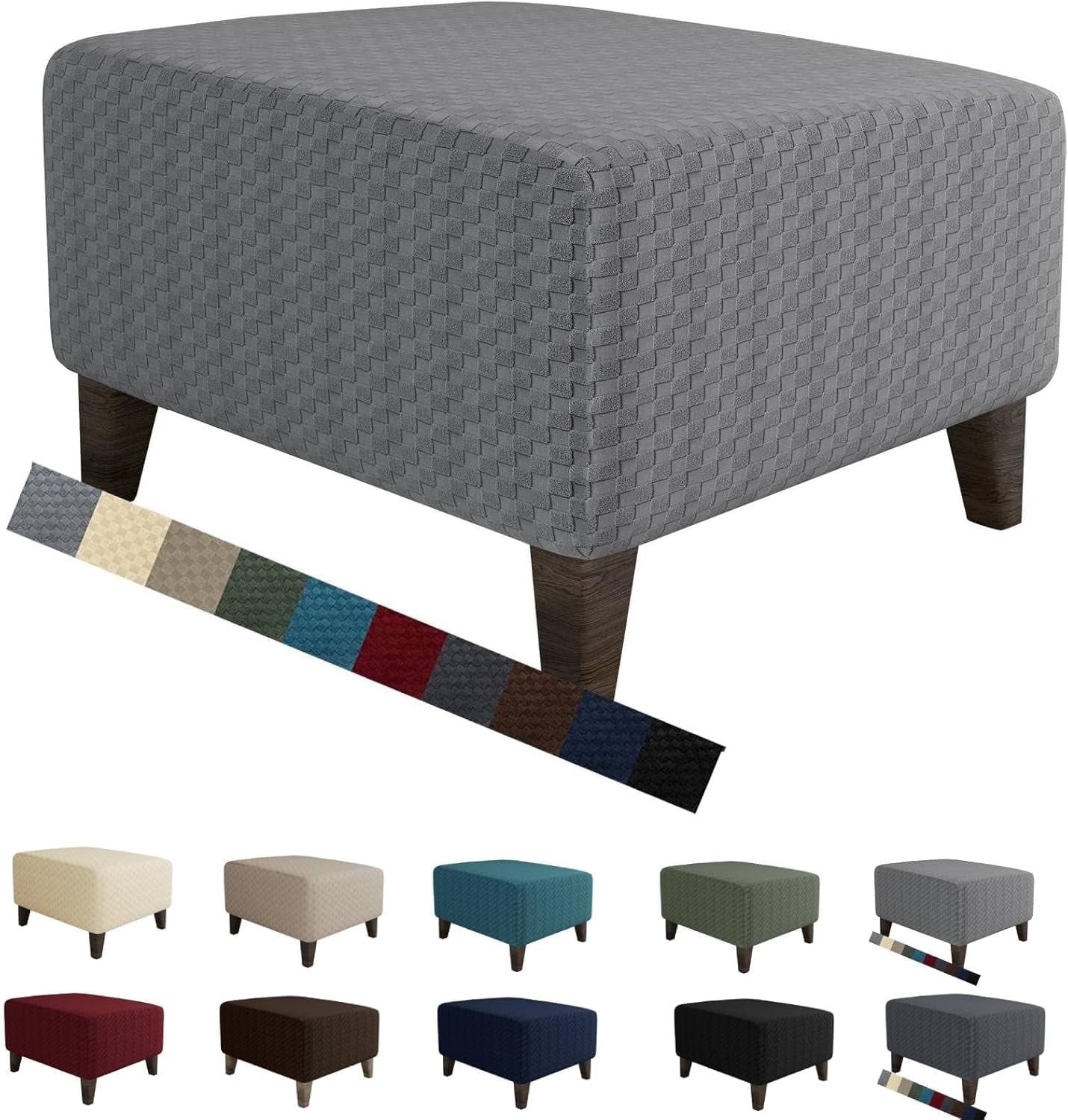 Jacquard Ottoman Cover Slipcovers Folding Storage Stool Soft Rectangle Slipcover